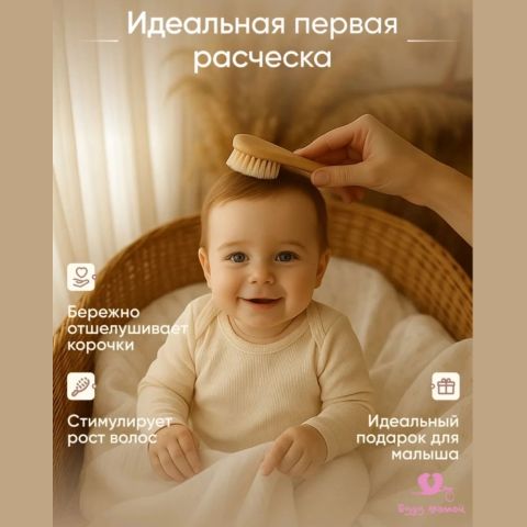 Детский набор расчёска и щётка из натурального бука, 0+