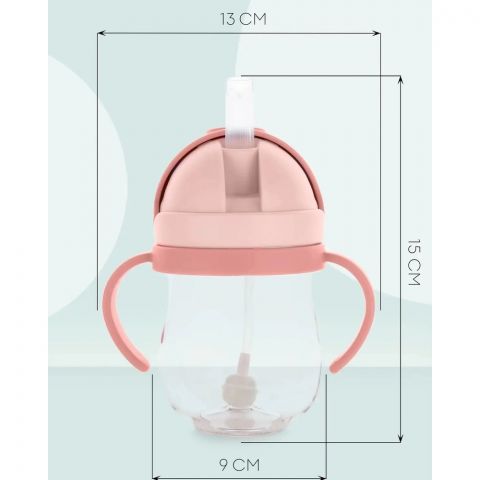 Кружка-поильник с гибкой силиконовой трубочкой и удобными ручками для детей с 6 месяцев  250 мл, цвет розовый, Обезьянка