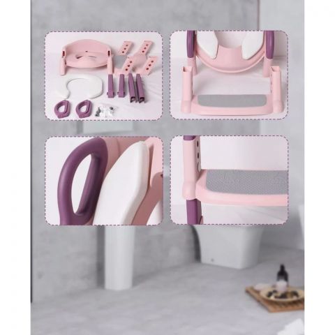 Детское сиденье на унитаз мягкое со ступенькой и лесенкой, цвет Розовый ( PU сиденье)