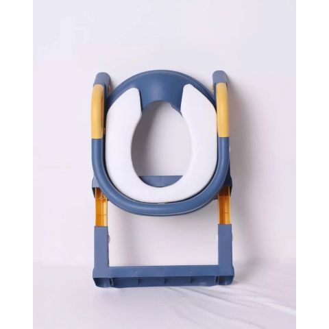 Детское сиденье на унитаз мягкое со ступенькой и лесенкой, цвет Голубой ( PU сиденье)