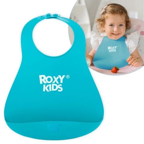 Слюнявчик детский, нагрудник для кормления ROXY-KIDS мягкий с кармашком и застежкой, цвет мятный